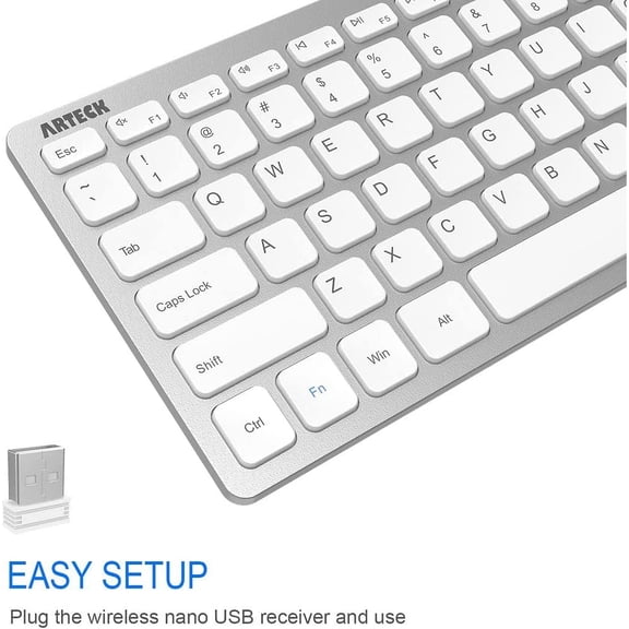 UYUIOIF-2.4G Wireless Keyboard Ultra Slim and Compact Keyboard with Media Hotkeys for Computer Desktop PC Laptop Surface Smart TV and Windows 11/10/8/7, Silver