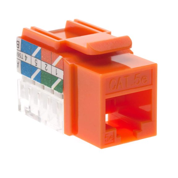 UYUIOIF-Cat5e Keystone Ethernet Wall Jack Punch Down UTP 45-Degree (Easier Termination Than 90-Degree), RJ45 Slim Profile Speed Termination Orange 45 Angled (10 Pack)