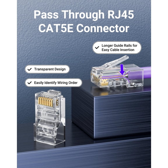 UYUIOIF-Cat5e RJ45 Pass Through Connectors with Strain Relief Boots 100-Pack, 1000Mbps Cat5 8P8C connectors, Cat5e Ends, Cat5e Modular Plugs for 24AWG Solid or Stranded UTP Network Cable