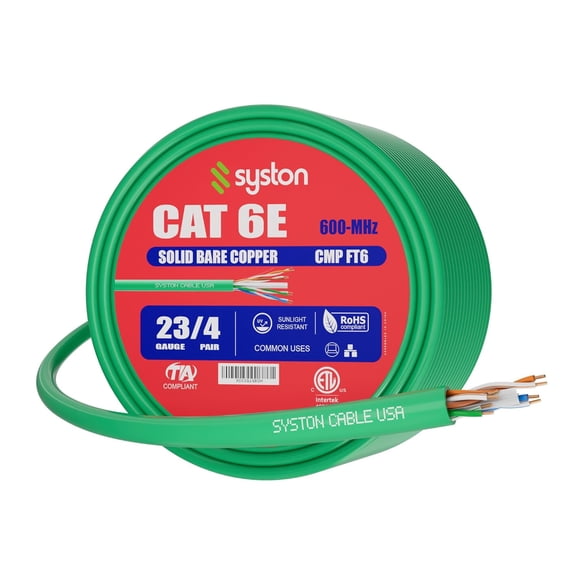 UYUIOIF-Cat6e Ethernet Internet Cable - 20 FT600MHz 23AWG Solid Bare Copper Wire Outdoor/Indoor Suit, No Ends 10 Ft to 1000 Ft Available, Heat Resistant Plenum Rated - CMP