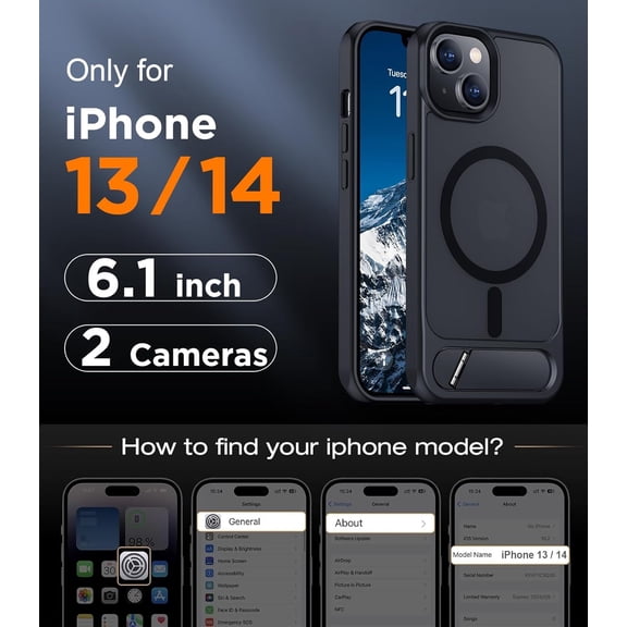 UYUIOIF-Compatible with iPhone 14 Case/iPhone 13 Case,[Built-in Invisible Kickstand][Compatible with MagSafe][Military Grade Shockproof] Slim Translucent Matte Phone Case for iPhone 14/13 6.1"