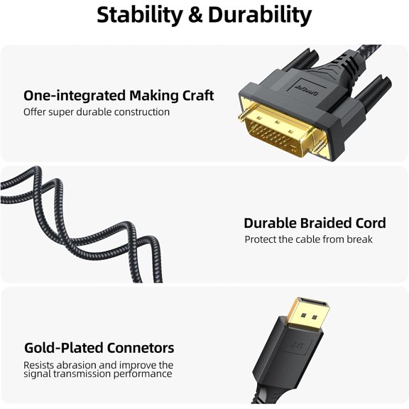 UYUIOIF-DisplayPort to DVI Cable 10ft, DP Display Port to DVI Cable Adapter Male to Male Cord for Desktop Laptop to Monitor Compatible with Lenovo HP ASUS Dell...