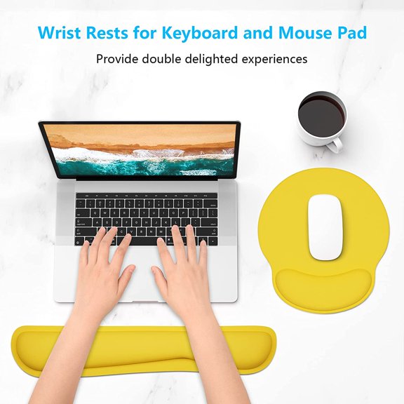 UYUIOIF-Keyboard Wrist Rest and Mouse Pad with Wrist Support, Cute Memory Foam Cushion for Keyboard and Mouse Set, Desktop Pad Rests with Non Slip Base for Easy Typing & Pain Relief, Apricot Yellow