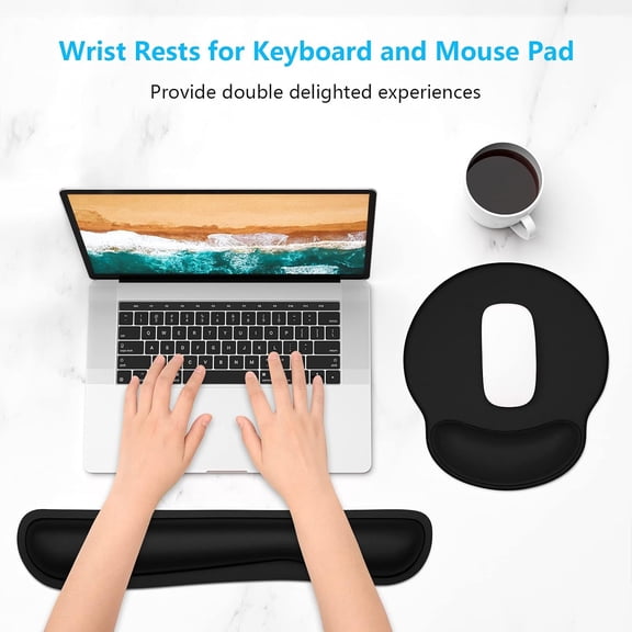 UYUIOIF-Keyboard Wrist Rest and Mouse Pad with Wrist Support, Memory Foam Cushion for Keyboard and Mouse Set, Ergonomic Desktop Pad Rests with Non Slip Base for Easy Typing & Pain Relief, Jet Black