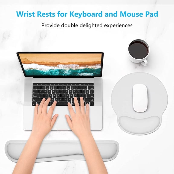 UYUIOIF-Keyboard Wrist Rest and Mouse Pad with Wrist Support, Memory Foam Cushion for Keyboard and Mouse Set, Ergonomic Desktop Pad Rests with Non Slip Base for Easy Typing & Pain Relief, Space Gray