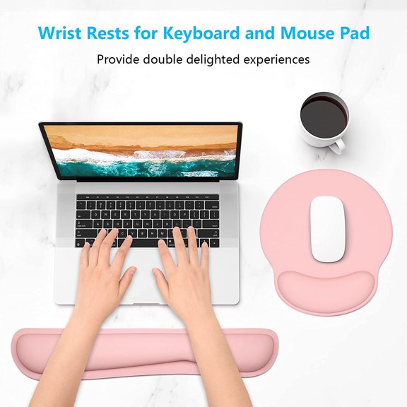 UYUIOIF-Keyboard Wrist Rest and Mouse Pad with Wrist Support, Memory Foam Cushion for Keyboard and Mouse Set, Ergonomic Desktop Pad Rests with Non Slip Base for Easy Typing & Pain Relief, Rose Pink