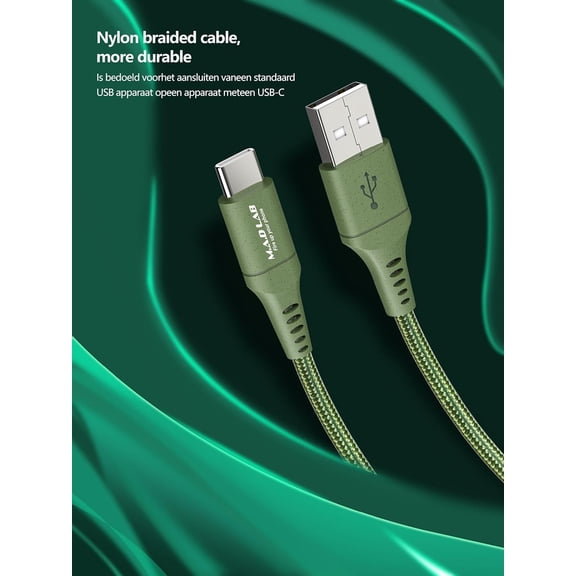 UYUIOIF-M A D LAB USB to USB C Cable; 3;3 Ft Nylon Braided; 3A Charging; 480 Mbps Data Transfer; 10000+ Bend Tested; USB C Cable Compatible with iPhone 17; iPhone 16; iPhone 15; Android and More