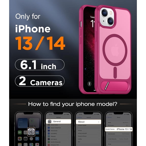 UYUIOIF-Magnetic Compatible with iPhone 14 Case/iPhone 13 Case,[Built-in Invisible Kickstand][Compatible with MagSafe][Military Grade Shockproof] Slim Translucent Matte Phone Case for iPhone 14/13 6.