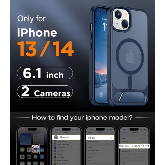 UYUIOIF-Magnetic Compatible with iPhone 14 Case/iPhone 13 Case,[Built-in Invisible Kickstand][Compatible with MagSafe][Military Grade Shockproof] Slim Translucent Matte Phone Case for iPhone 14/13 6.