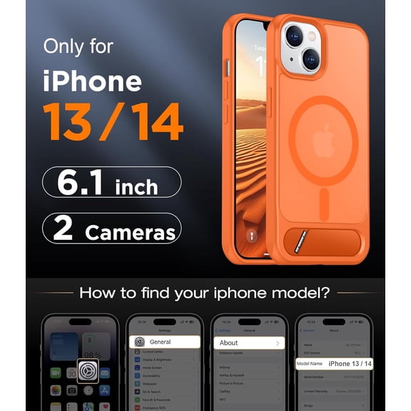 UYUIOIF-Magnetic Compatible with iPhone 14 Case/iPhone 13 Case,[Built-in Invisible Kickstand][Compatible with MagSafe][Military Grade Shockproof] Slim Translucent Matte Phone Case for iPhone 14/13 6.