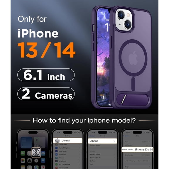 UYUIOIF-Magnetic Compatible with iPhone 14 Case/iPhone 13 Case,[Built-in Invisible Kickstand][Compatible with MagSafe][Military Grade Shockproof] Slim Translucent Matte Phone Case for iPhone 14/13 6.