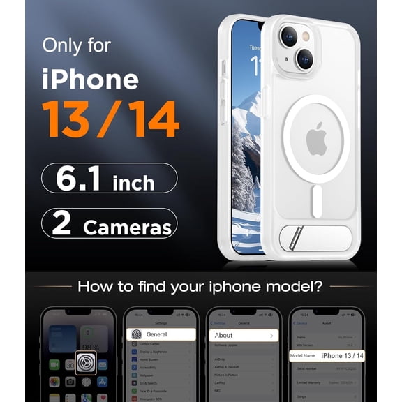 UYUIOIF-Magnetic Compatible with iPhone 14 Case/iPhone 13 Case,[Built-in Invisible Kickstand][Compatible with MagSafe][Military Grade Shockproof] Slim Translucent Matte Phone Case for iPhone 14/13 6.