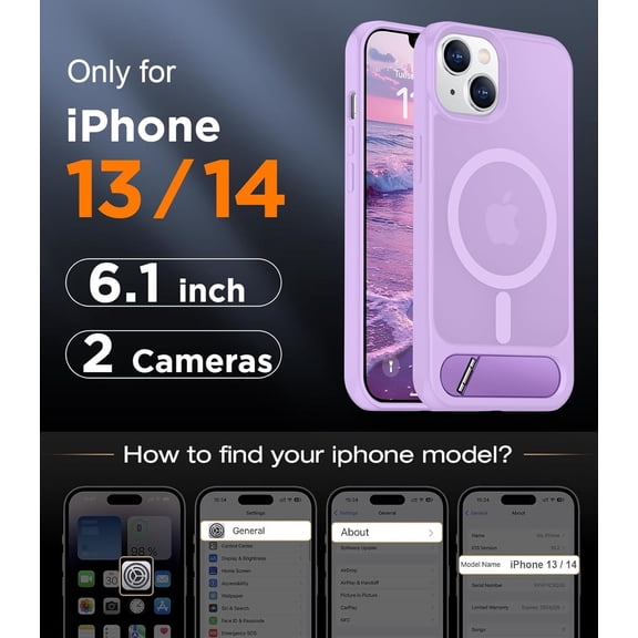 UYUIOIF-Magnetic Compatible with iPhone 14 Case/iPhone 13 Case,[Built-in Invisible Kickstand][Compatible with MagSafe][Military Grade Shockproof] Slim Translucent Matte Phone Case for iPhone 14/13 6.