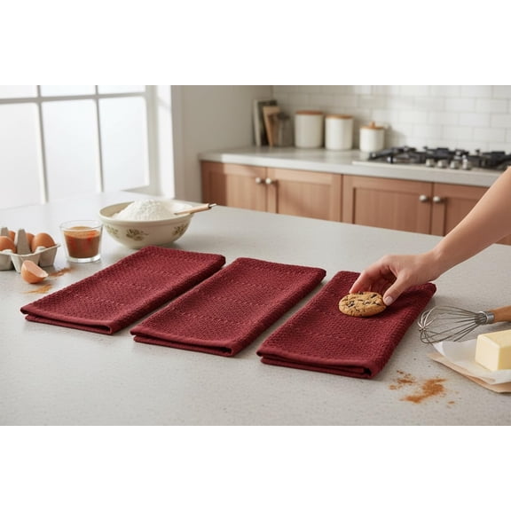 UYUIOIF-Maroon Dark Red Brick Red Kitchen Hand Dish Towels: Oversized 28" x 18",100% Cotton Cloth Soft Cleaning Drying Absorbent Textured Design, Set of 3 Multipurpose for Everyday Use (Brick Red)