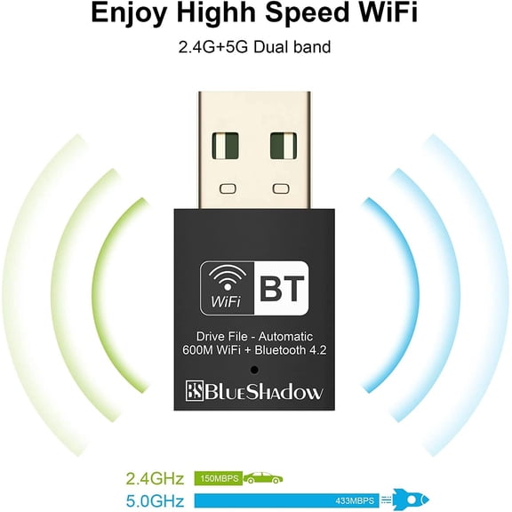 UYUIOIF-Mini 2-in-1 USB WiFi Bluetooth Adapter AC600-2.4G/5G Dual Band Wireless Network Adapter for Desktop PC, Bluetooth 4.2, WPA3 Network Security, Supports Windows 11,10, 8.1,8, 7