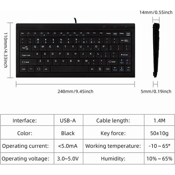 UYUIOIF-Mini Keyboard, Small Wired 82 Scissor Keys, USB Interface Compact for Android, Windows PC, Laptop, Raspberry Pi, Windows 10/8/7
