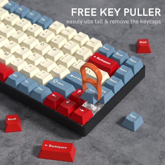 UYUIOIF-PBT Keycaps Set, Doubleshot 137 Key Caps,Cherry Profile Custom Keycap for 61/64/68/84/87/100/104/108 Mechanical Keyboard, Compatiability for 60 65 75 100 Percent Keyboads (White Blue Red)