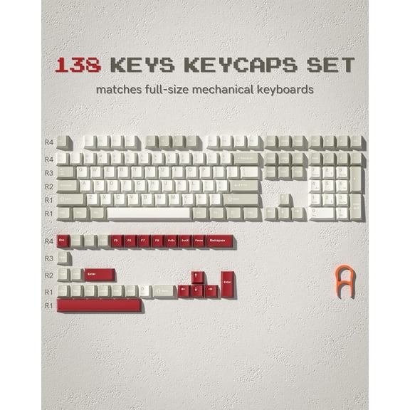 UYUIOIF-PBT Keycaps Set, Doubleshot 139 Key Caps,Cherry Profile Custom Keycap for 61/64/68/84/87/100/104/108 Mechanical Keyboard, Compatiability for 60 65 75 100 Percent Keyboads (Retro Gray)