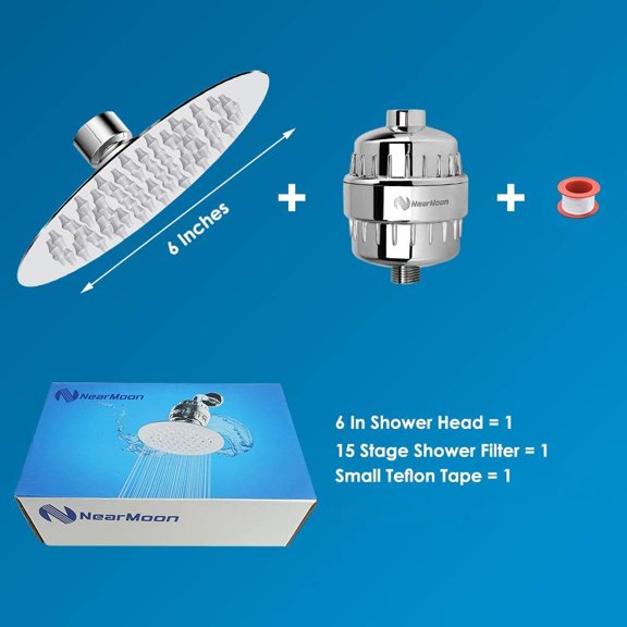 UYUIOIF-Shower Head and 15 Stage Shower Filter Combo, High Pressure Filtered Shower for Hard Water, Improves the Condition of Your Skin, Hair (6 Inch, Chrome)