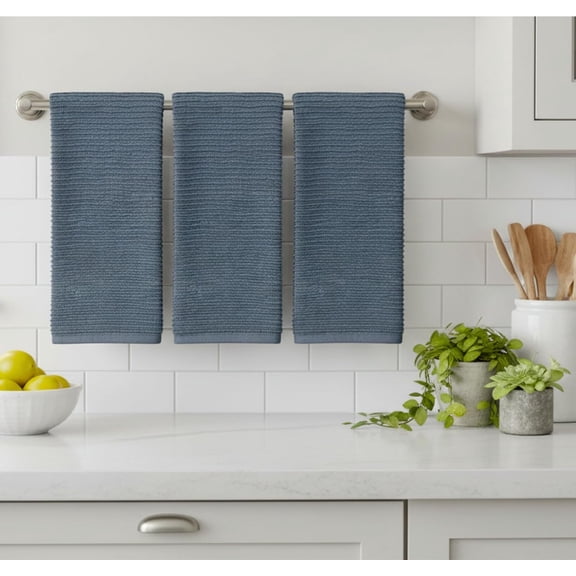 UYUIOIF-Slate Blue Gray Grey Kitchen Hand Dish Towels: Oversized 28" x 18", 100% Cotton Cloth Soft Cleaning Drying Absorbent Ribbed Design, Set of 3 Multipurpose for Everyday Use