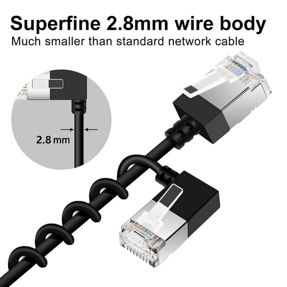 UYUIOIF-Slim Cat 6 Ethernet Cable 90 Left Angled 25 Feet, Ultra Thin & Flexible Rj45 LAN Cord Gigabit Applicable for Mac, PC, Router, Windows (White)