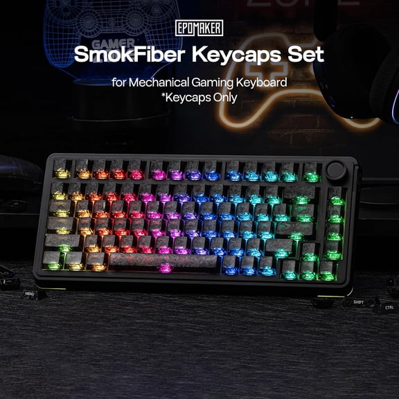UYUIOIF-SmokFiber Keycaps Set - 120 Keys Side-Printed PC Shine-Through Keycaps, Cherry Profile, Non-Slip, MX-Stem Compatible for 61/68/84/87/98/100/104 ANSI Layout Mechanical Gaming Keyboards