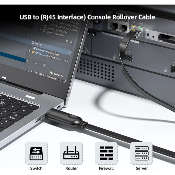 UYUIOIF-USB to RJ45 Serial Console Rollover Cable Adapter - Cross-Platform Compatibility for Windows 11, macOS 15, Network Management and Device Troubleshooting Tool (6FT)