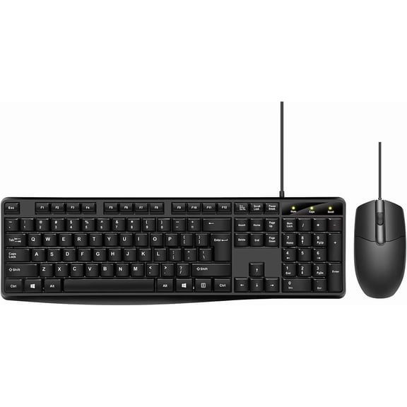 UYUIOIF-Wired Keyboard and Mouse, 104 Keys Wired Keyboard with Numeric Keypad, LED Indicators, Ergonomic, Comfortable Play and Plug for Windows/Mac/PC;Square Key Cap(Black)
