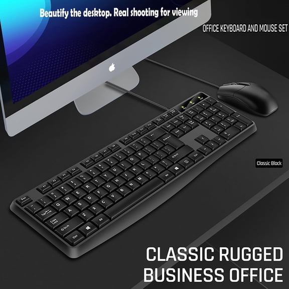 UYUIOIF-Wired Keyboard and Mouse Combo, Full-Sized Ergonomic Computer Keyboard and Optical Wired Mouse for Windows, Mac OS Desktop/Laptop/PC-Black