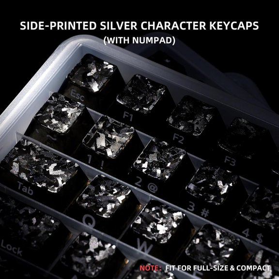 UYUIOIF-XVX Smoke Forged Carbon-Look Cherry Profile PC Keycaps Set, Side Printed Translucent Black Carbon Fiber Texture Keycaps, 119 Keys Fit for ANSI MX Stem 60/61/64/68/75/87/98/104 Mechanical Keyb