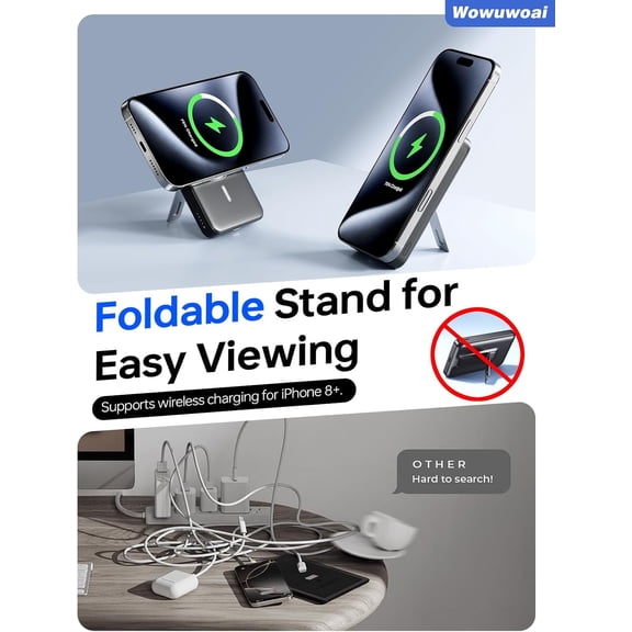 UYUIOIF-for Magsafe Portable Charger,10000mAh Wireless Magnetic Power Bank with USB C Charging and stand, Travel Essential for Magsafe Battery Pack Compatible with iPhone 17/air/16/15/14/13/12 Series