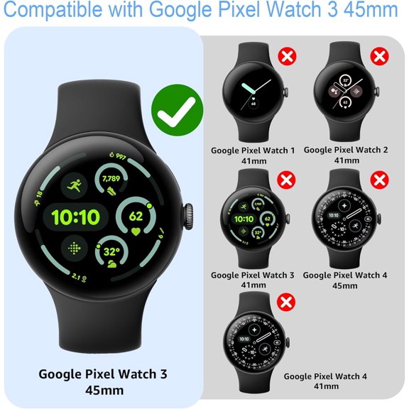 UYWGF-10 Pack Case for Google Pixel Watch 3 45mm with Tempered Glass Screen Protector, Shockproof Hard PC Bumper, All-Around Protective Cover Compatible with Pixel Watch 3 45mm Accessories