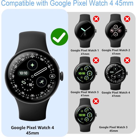 UYWGF-10 Pack Case for Google Pixel Watch 4 45mm with Tempered Glass Screen Protector, Shockproof Hard PC Bumper, Charge with Case On, Protective Cover Compatible with Pixel Watch 4 45mm