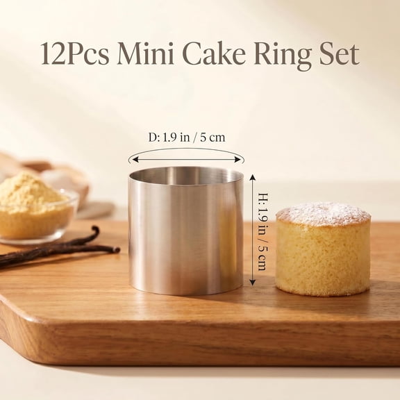 UYWGF-12Pcs 2 Inch Round Mini Cake Rings - Stainless Steel Mousse Dessert Flan Mold, Food Grade Small Pastry Hoops for Cheesecake Crumpet Baking, Cooking & Plating