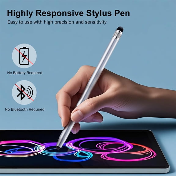 UYWGF-12Pcs Silver Stylus Pen for Touchscreen, 2-in-1 High Precision & Sensitivity Stylus Pen for iPhone/iPad/Android Smartphones and Tablets Compatible with All Touch Screens