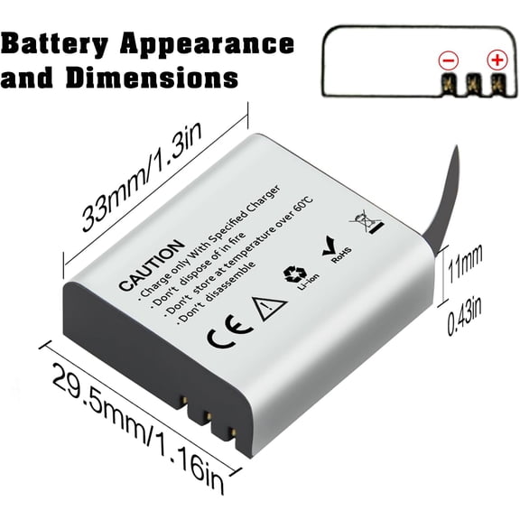 UYWGF-1350mAh Action Camera Battery, 2pcs Rechargeable Batteries for AKASO EK7000/Brave 4/V50X, Apexcam, COOAU, Dragon Touch, Crosstour, Campark, APEMAN, S009R, PG1050