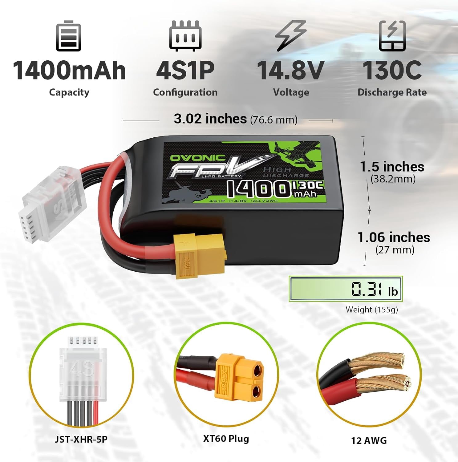 UYWGF-14.8V 130C 1400mAh 4S Lipo Battery