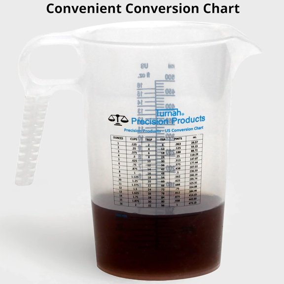 UYWGF-16oz, 1 Pint (2 cup) Measure Pitcher - Convenient Conversion Chart Multi Purpose Food Grade Great for Cooking, Hobbies, Shop Oil, Fluids, Pool Spa and Lawn with High Chemical Resistance