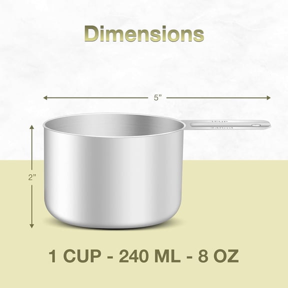 UYWGF-1PCS 1Cup (240ml, 8oz) Single Measuring Cup, Etched Inner Scale Stainless Steel Measure Scoop, Metric and US Measurement, Dishwasher Safe