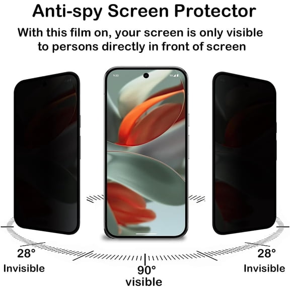 UYWGF-2+2 Pack Anti-Spy Privacy Screen Protector for Google Pixel 9, 3D Tempered Glass & 2 Pcs Camera Lens Protector, 9H Hardness, Support Fingerprint ID, Case Friendly