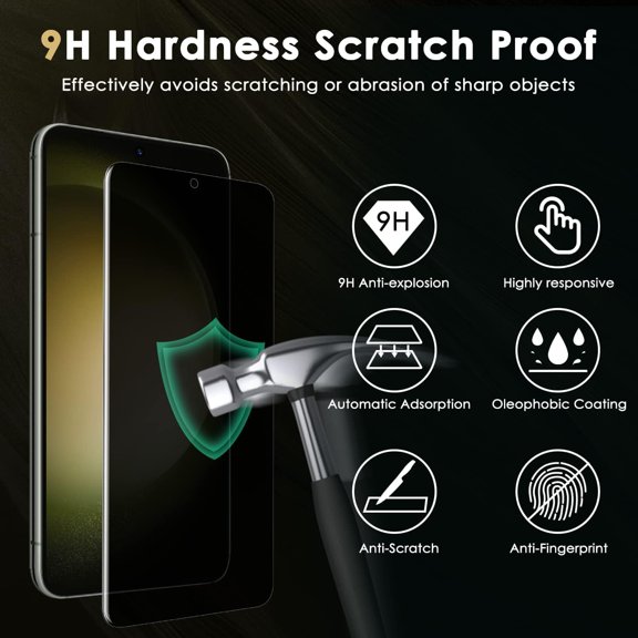 UYWGF-[2+2 for Samsung Galaxy S24 Privacy Screen Protector Tempered Glass 6.2 Inch with Camera Lens Protector and Installation Tool [Fingerprint Unlock] Anti Scratch Anti Spy Case Friendly