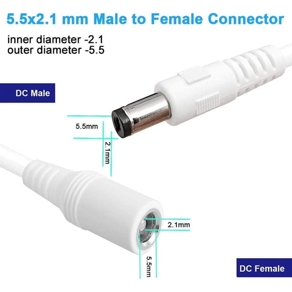 UYWGF-2-Pack 13ft DC Power Extension Cable,5.5mm x 2.1mm Extension Cord,12v Extension Cord for Security Camera CCTV IP,Router,LED Strip,5V 9V 24V 12 Volt Male to Female Plug Supply Adapter Power Cord