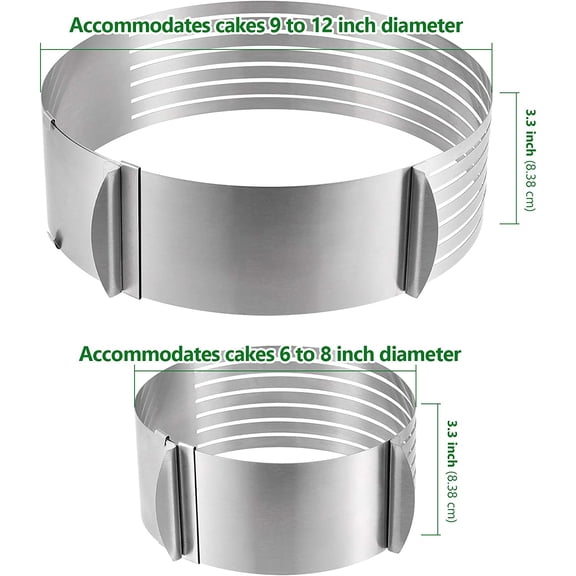UYWGF-2 Pack Cake Ring Set, Adjustable Stainless Steel Mousse Cake Rings, Round Molds Cookie Cutter Leveler 7 Layer 6-12 inch for Kitchen Restaurant Mousse DIY