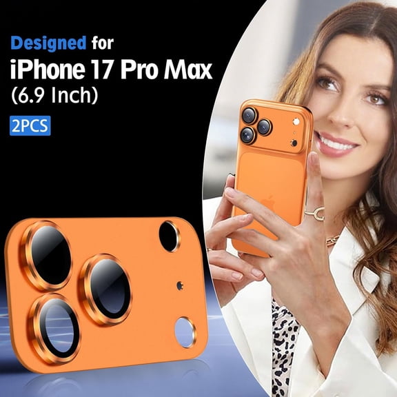 UYWGF-2 Pack Camera Lens Protector for iPhone 17 Pro Max Accessories, Metal Aluminum Alloy Tempered Glass Camera Protector, [Military Grade Shatterproof] [Case Friendly] -Orange