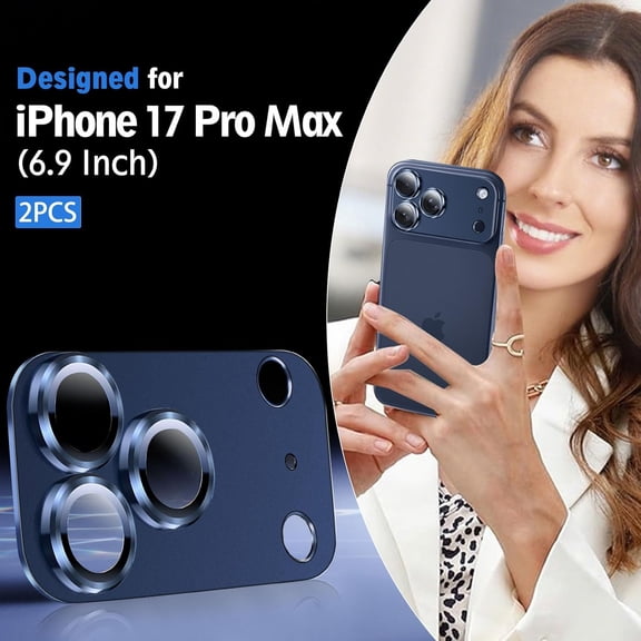 UYWGF-2 Pack Camera Lens Protector for iPhone 17 Pro Max Accessories, Metal Aluminum Alloy Tempered Glass Camera Protector, [Military Grade Shatterproof] [Case Friendly]-Blue