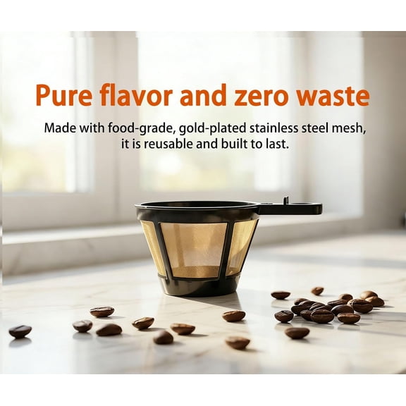 UYWGF-2-Pack Gold Reusable Coffee Filters Compatible with Hamilton Beach 2-Way Brewer Models 49980A 49980Z 49980R 47650 49933, Stainless Steel Coffee Filter Replacement Permanent Basket Coffee Maker