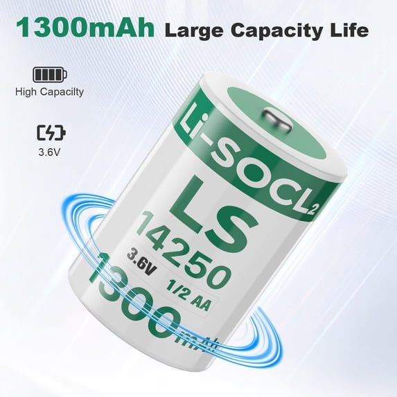 UYWGF-2-Pack LS14250 3.6V 1/2AA 1300mAh Lithium Battery for SAFT Water Meter Electricity Meter Gas, ER14250 Batteries Non-Rechargeable