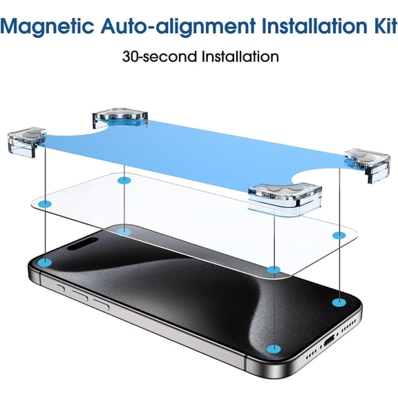 UYWGF-2 Pack Magnetic OneTouch for iPhone 15 Pro 6.1" Screen Protector [Eco Friendly & Reduce Plastic] [Indestructible Ultra 9H Tempered Glass] [15 seconds Auto-Alignment & Ultra Fast Installation]
