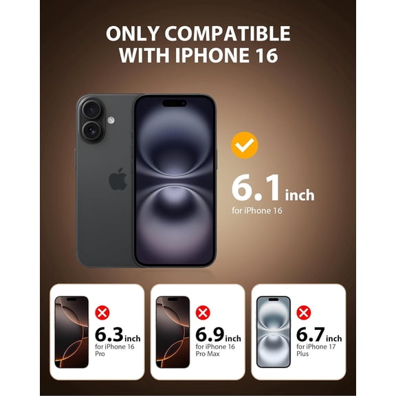 UYWGF-2 Pack Privacy Screen Protector for iPhone 16 (2024) 6.1 inch Black Anti Spy Tempered Glass