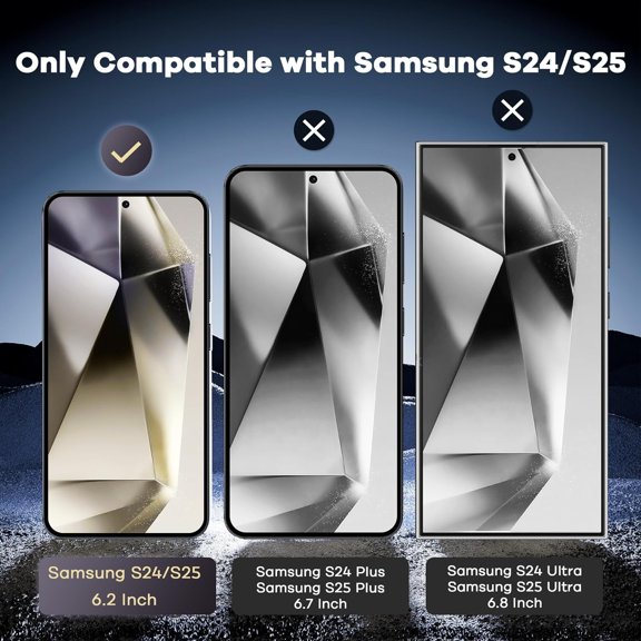 UYWGF-2 Pack for Samsung Galaxy S25 Screen Protector and S24 Tempered Glass 9H Bubble Free Fingerprint Unlock Compatible Case Friendly Anti Scratch Durable with Alignment Tool